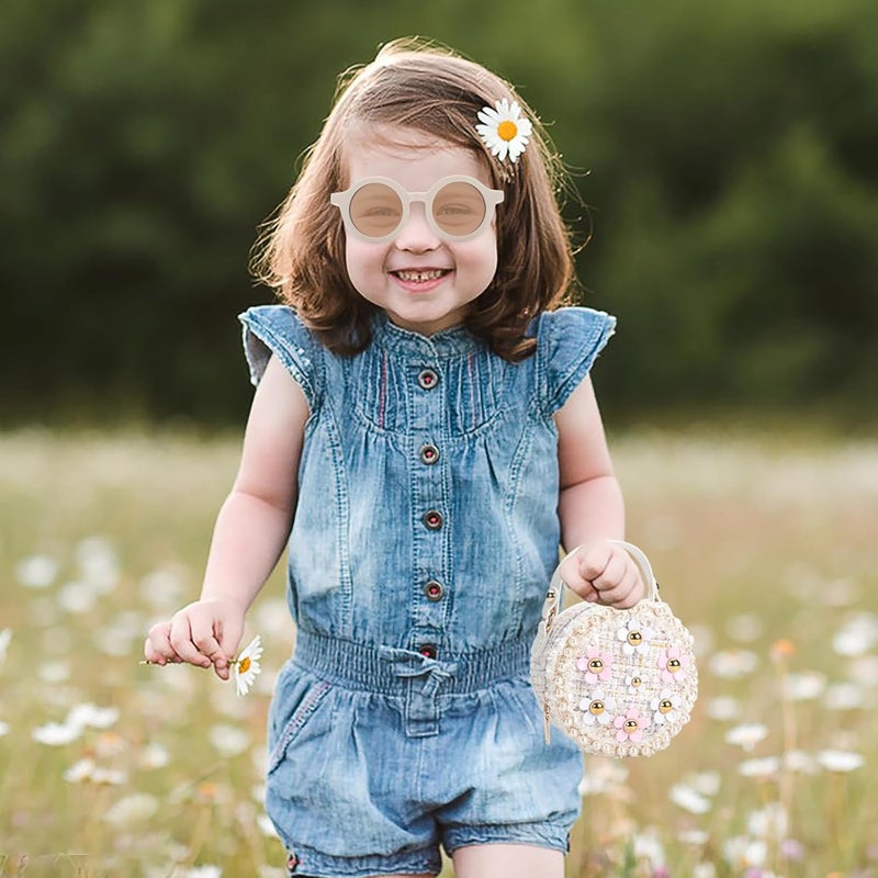 LABJULY Kids Purse for Girls Age 1-14, Flower Purse for Kids, White Toddler Wallet with Round Glasses, Cute Girls Handbag, Toddler Crossbody Bag Gift for Christmas - Image 3